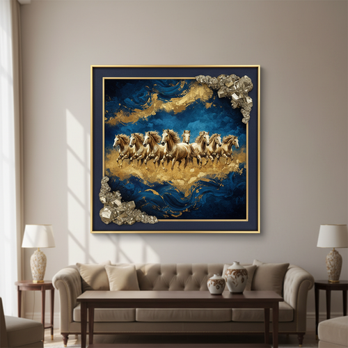 7 Horses Prosperity Frame with raw pyrite crystals