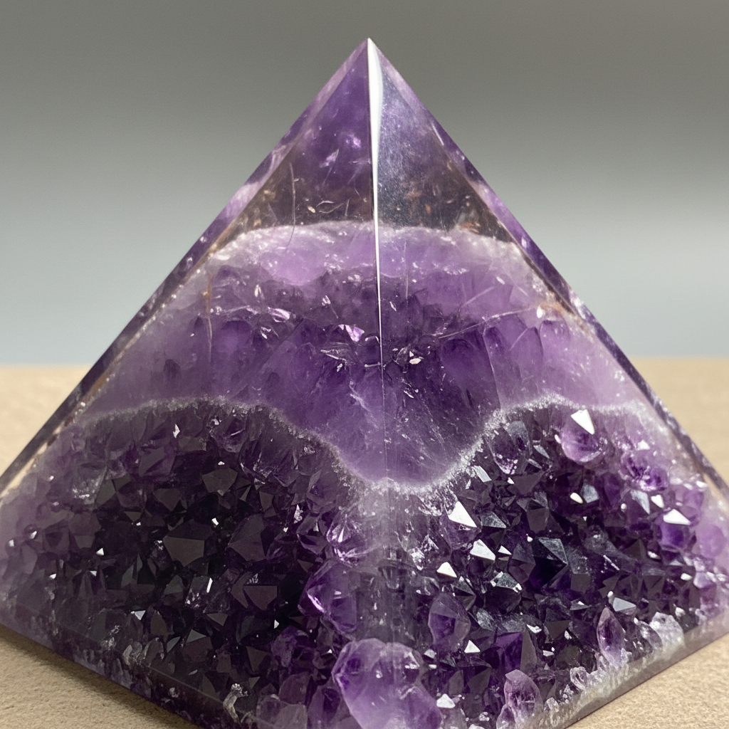 Close-up of amethyst pyramid crystal formations
