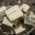 Macro close-up of raw pyrite crystal formations