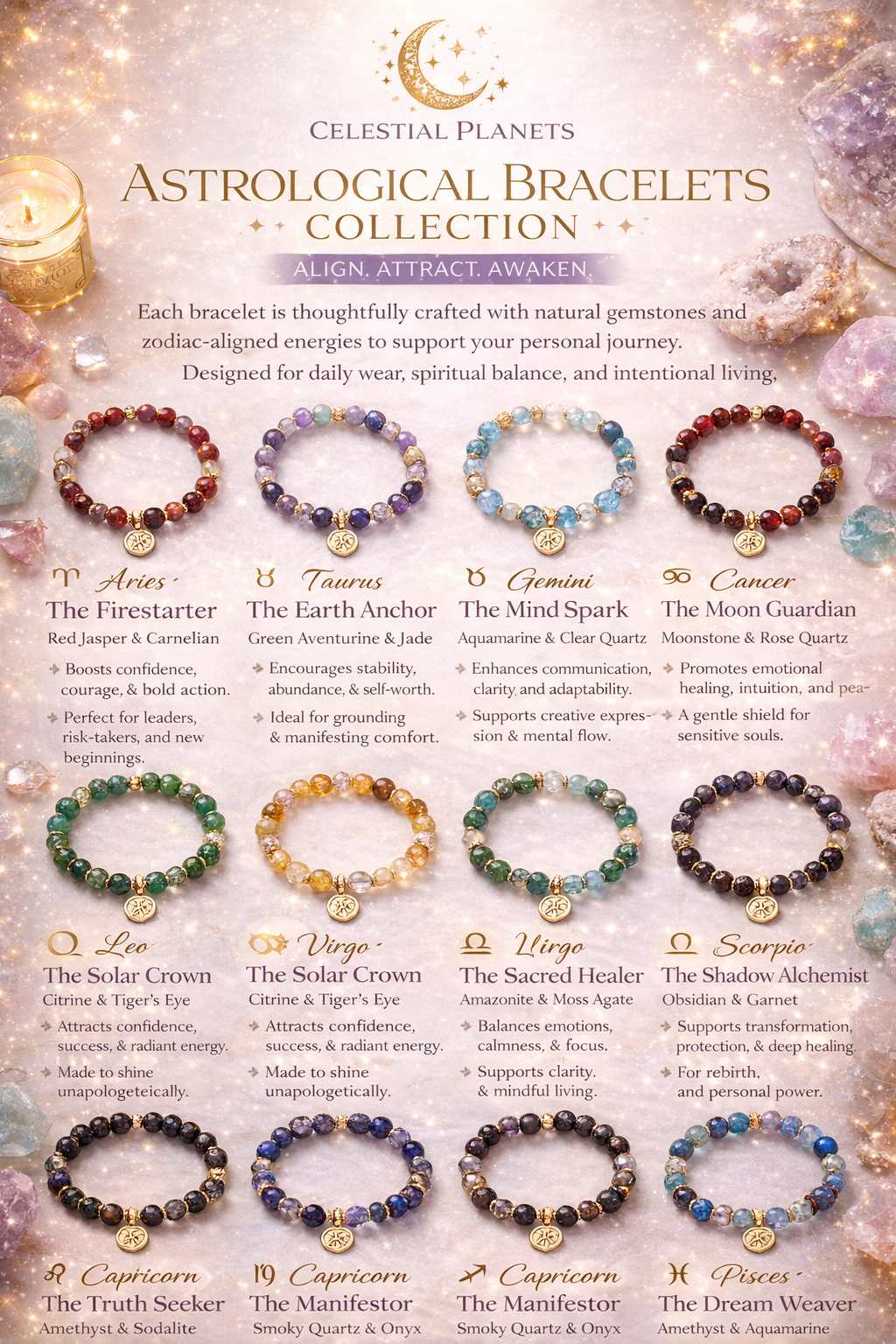 Zodiac Based Beaded Bracelet - Charged by your Zodiac