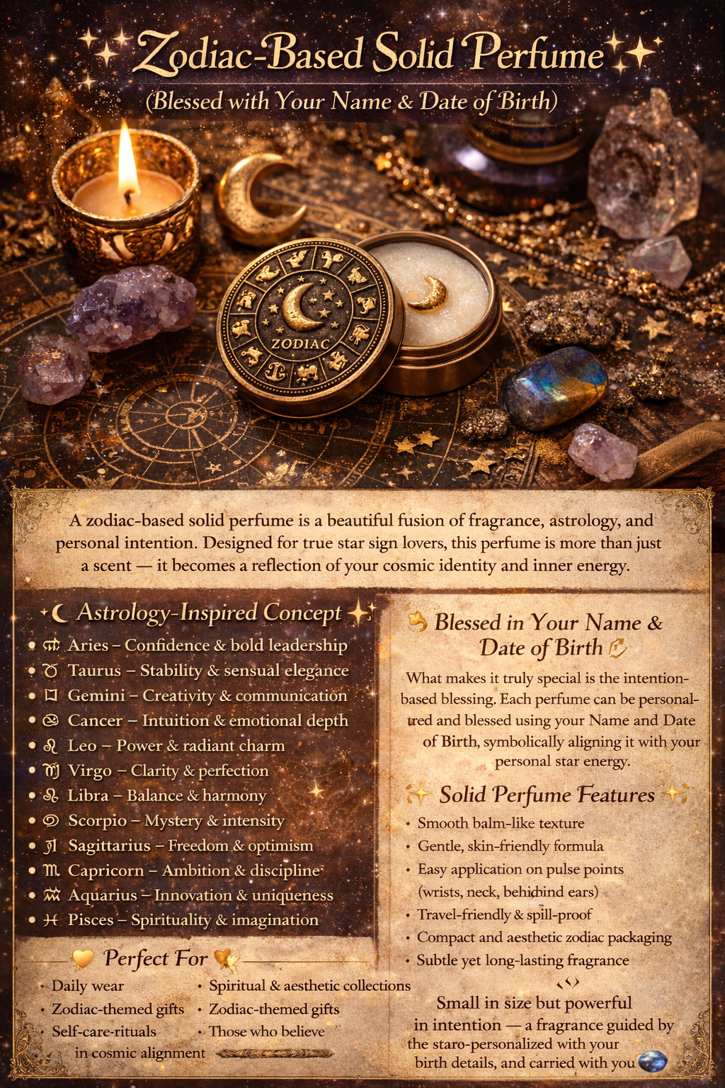 Zodiac Based Solid Perfume -  Peace & Prosperity